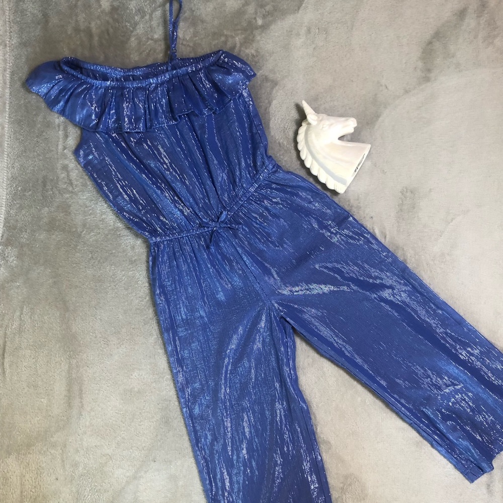 Never worn Cat & Jack blue sparkle jumpsuit
